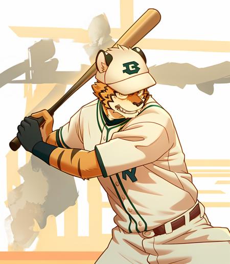 01213-2798368342-bara, furry, furry_male,male focus,muscular male, orange eyes,tiger furry,tiger ears, ,1boy, solo, tiger teeth，_baseball cap, ba.png